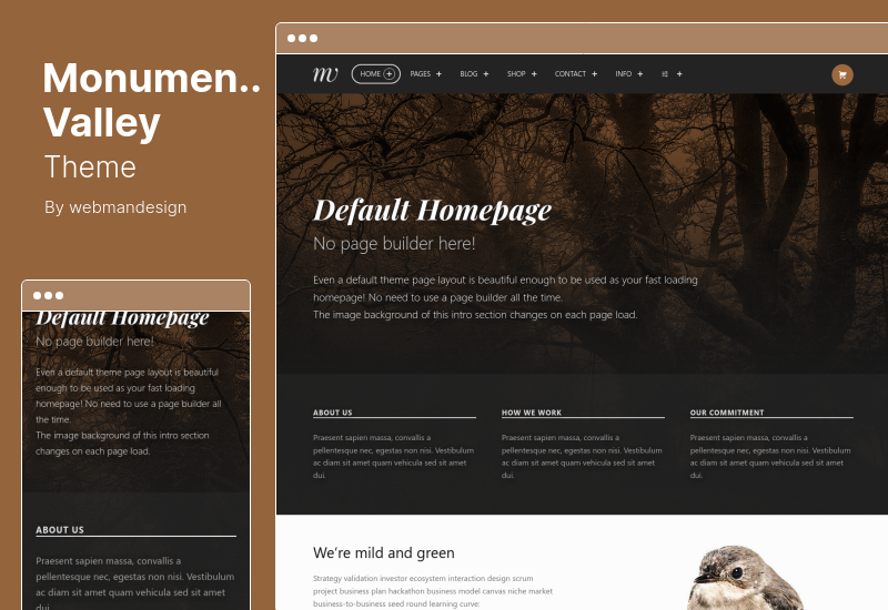 Tema della Monument Valley - Tema WordPress accessibile per WooCommerce e Business Masterpiece