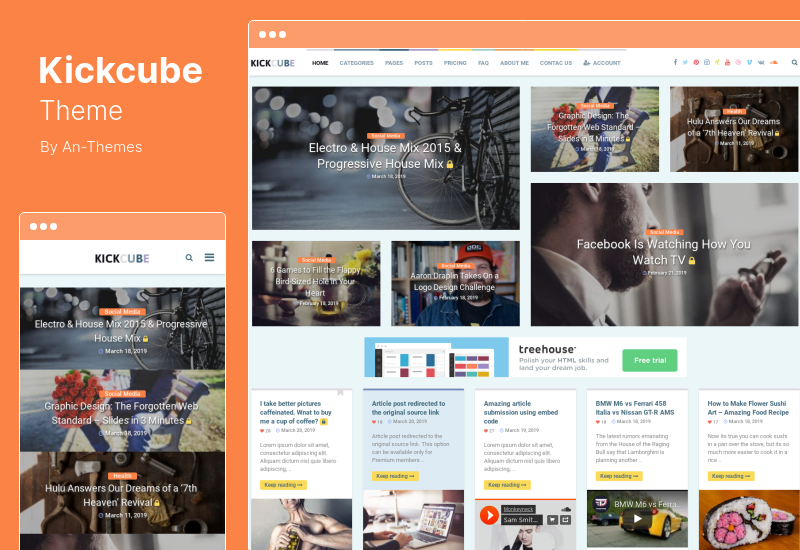 ธีม Kickcube - การแชร์เนื้อหาการเป็นสมาชิกและผู้ใช้ WordPress Theme