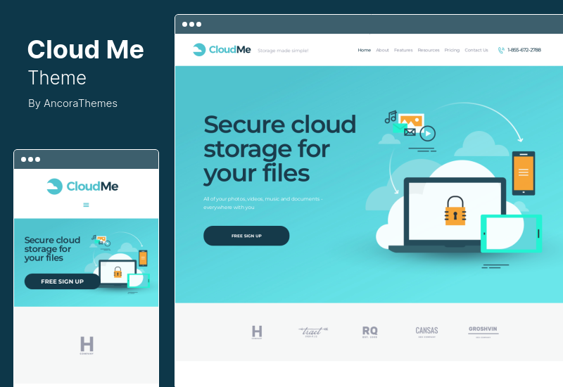 CloudMe 테마 - 클라우드 스토리지 및 파일 공유 서비스 WordPress 테마