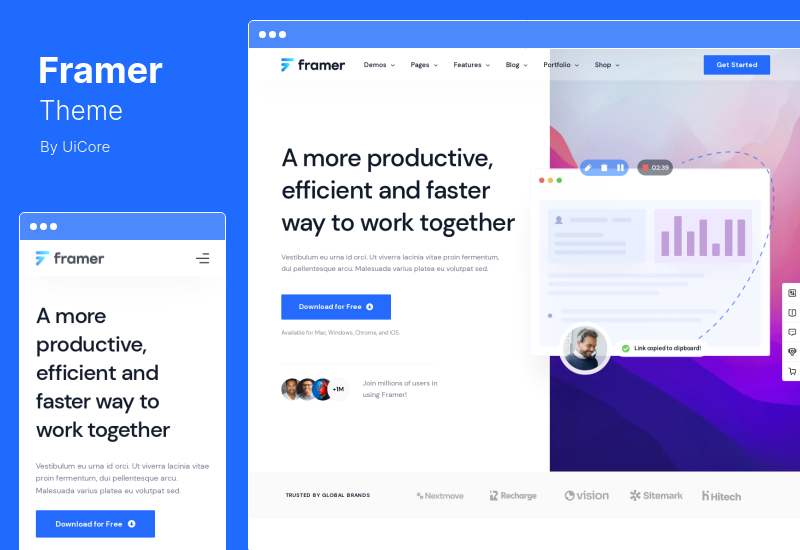 Framer Teması - Başlangıç ​​ve SaaS WordPress Teması