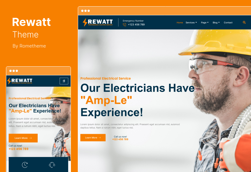 Rewatt Theme - Zestaw szablonów do profesjonalnych usług elektrycznych Elementor