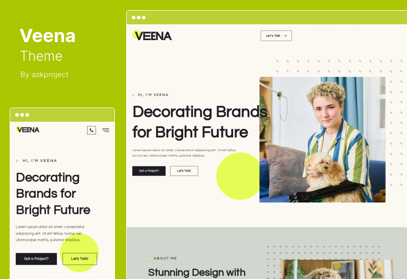 Veena Theme - Kit Template Elemen Portofolio Kreatif Pribadi