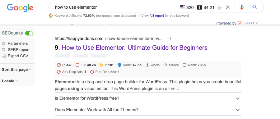 elementまたは検索結果の使用方法