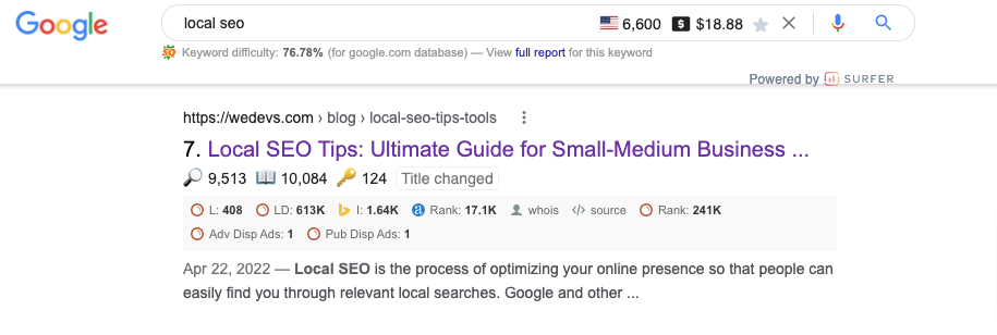 Imagem do resultado da pesquisa de SEO local