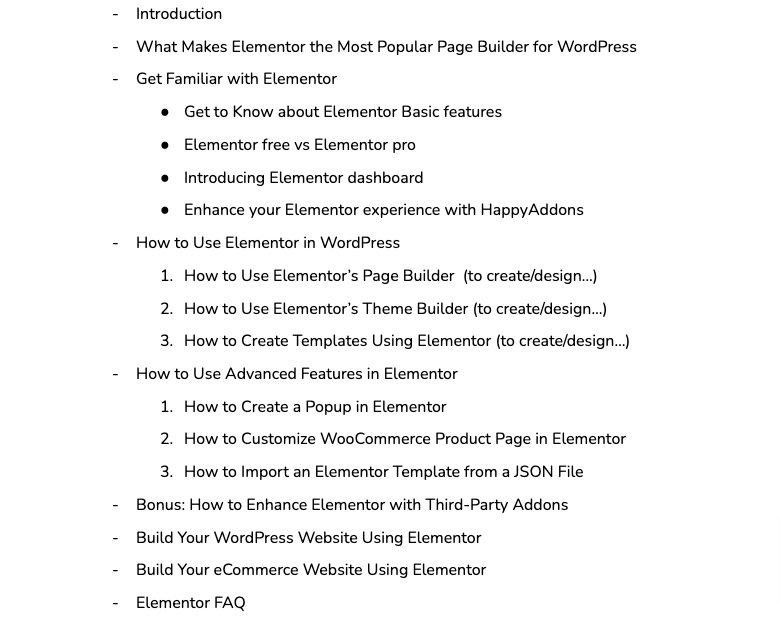 Elementorコンテンツの概要の使用方法