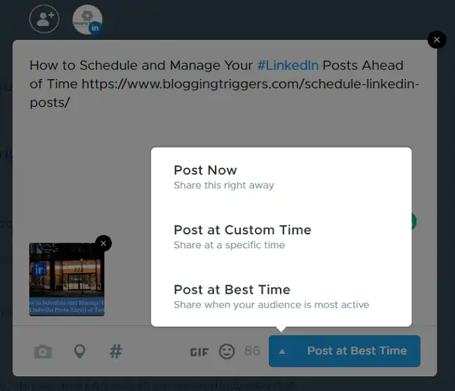 Crowdfire schedule linkedin posts