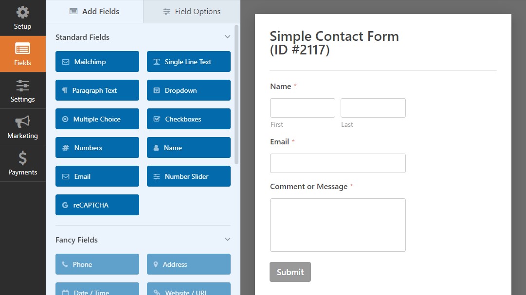 Formular simplu de contact WPForms