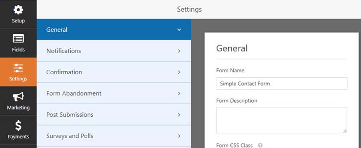 Impostazioni di WPForms