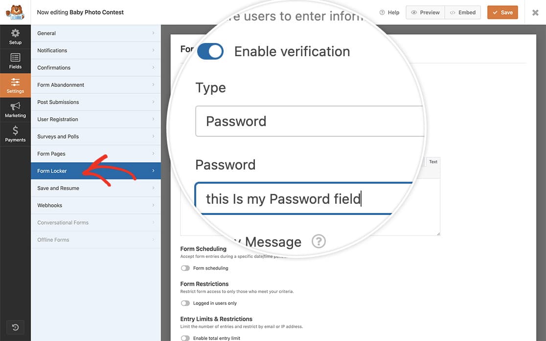 Form locker settings