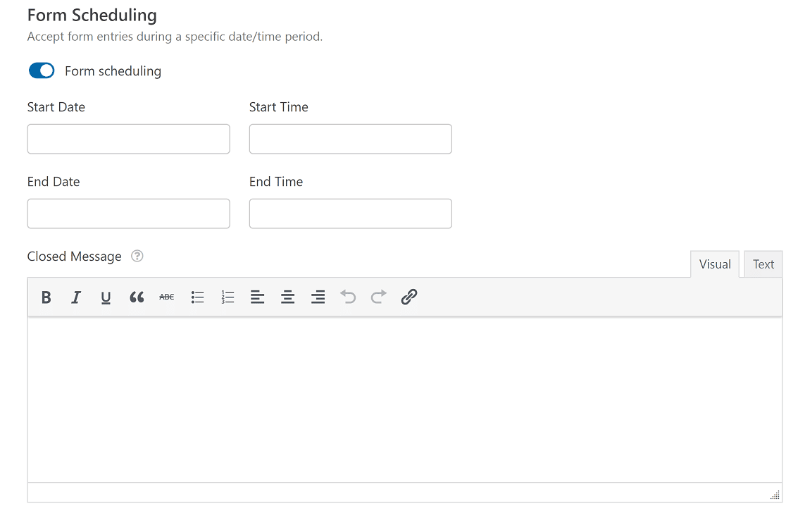 การตั้งค่าการตั้งเวลาแบบฟอร์ม WPForms