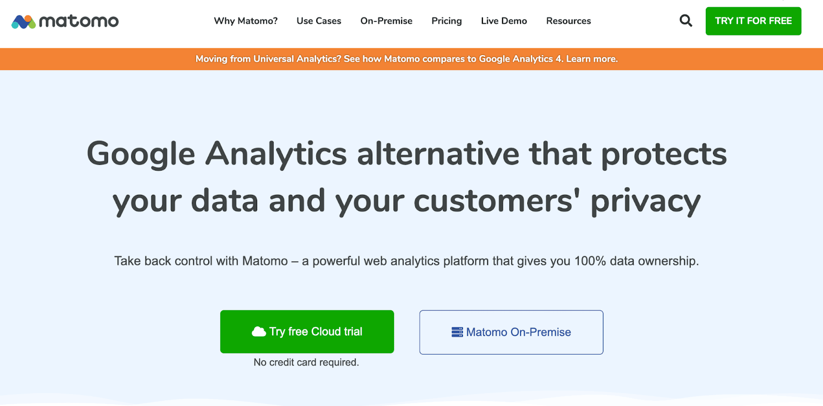 Die Startseite für Matomo, eine Alternative zu Google Analytics