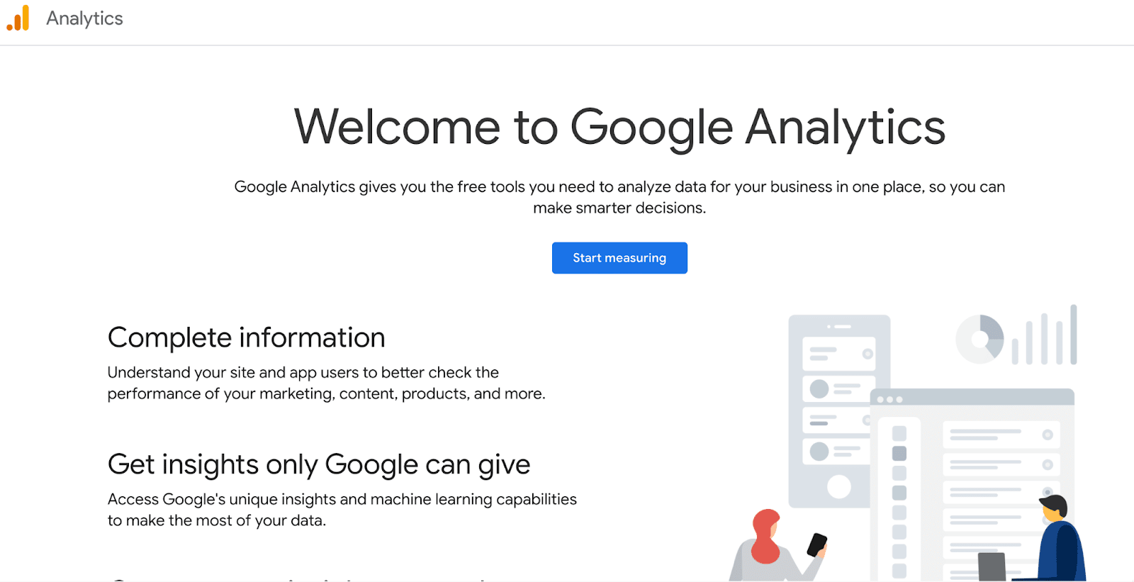 Google Analytics'in ana sayfası