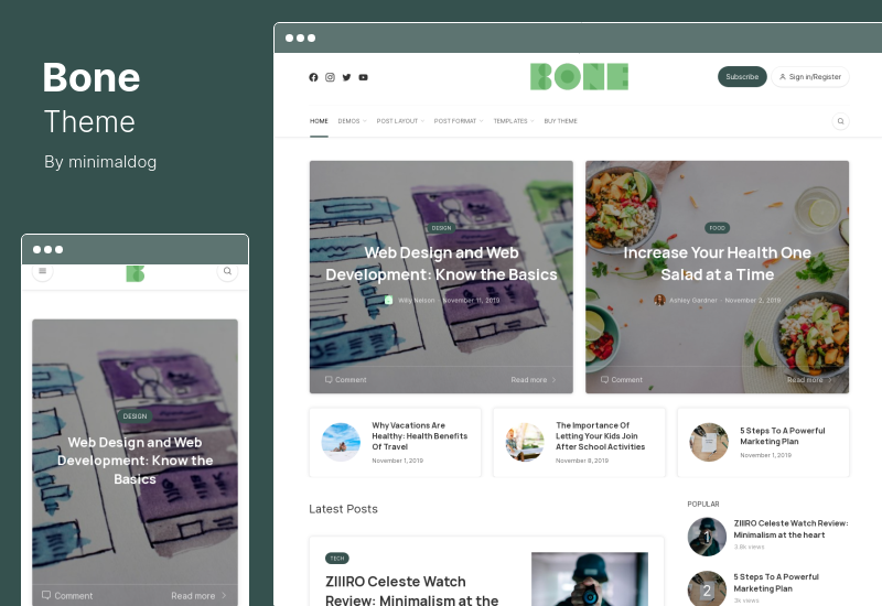 ธีมกระดูก - บล็อกที่น้อยที่สุดและสะอาด WordPress Theme