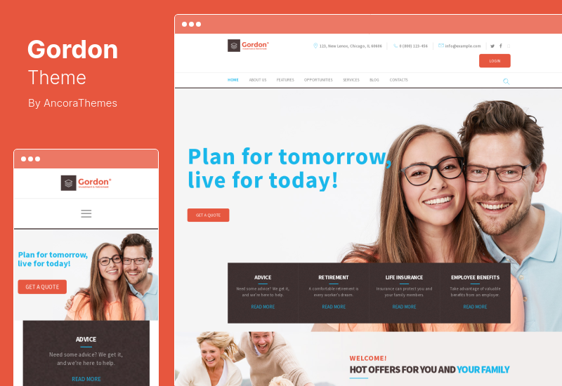 Gordon Theme - บริษัทประกันภัยการลงทุน WordPress Theme