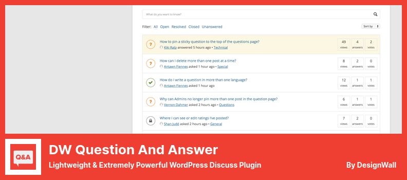 Plugin di domande e risposte DW - Plugin di discussione WordPress leggero ed estremamente potente