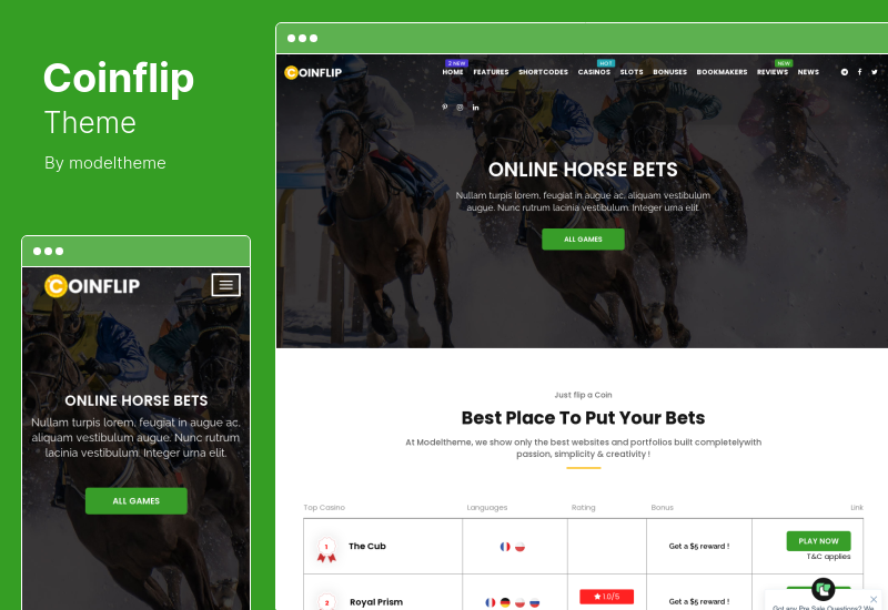 Coinflip Theme - Tema de WordPress para afiliados de casinos y apuestas