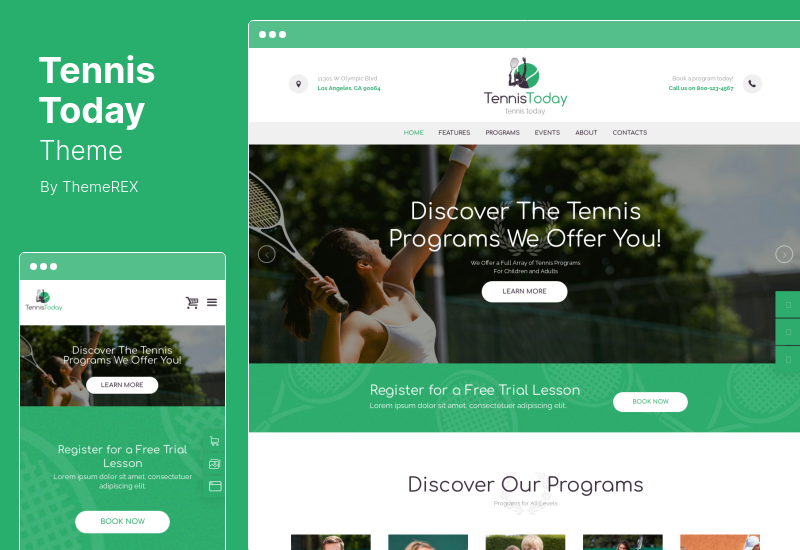 Tennis Today Theme - โรงเรียนกีฬาและกิจกรรม WordPress Theme