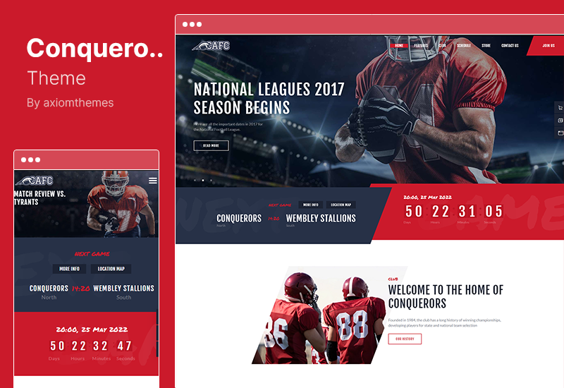 Tema dei conquistatori - Tema WordPress di football americano e NFL