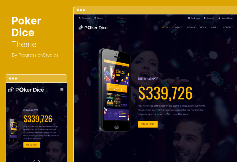 Poker Dice Theme - คาสิโนรีสอร์ทและโรงแรม WordPress Theme