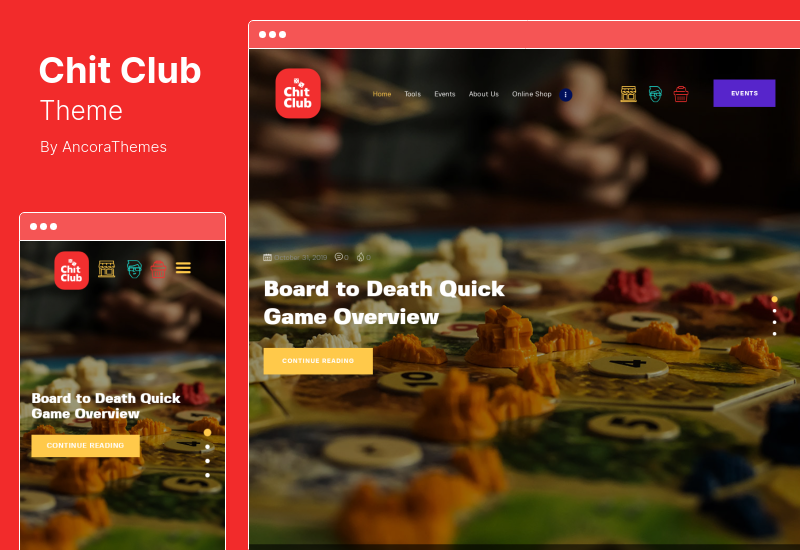 موضوع Chit Club - موضوع ألعاب الطاولة Club Anticafe WordPress