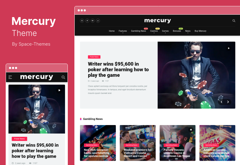 Mercury Theme - Tema WordPress afiliado para cassino, jogos de azar e outros nichos, comentários e notícias