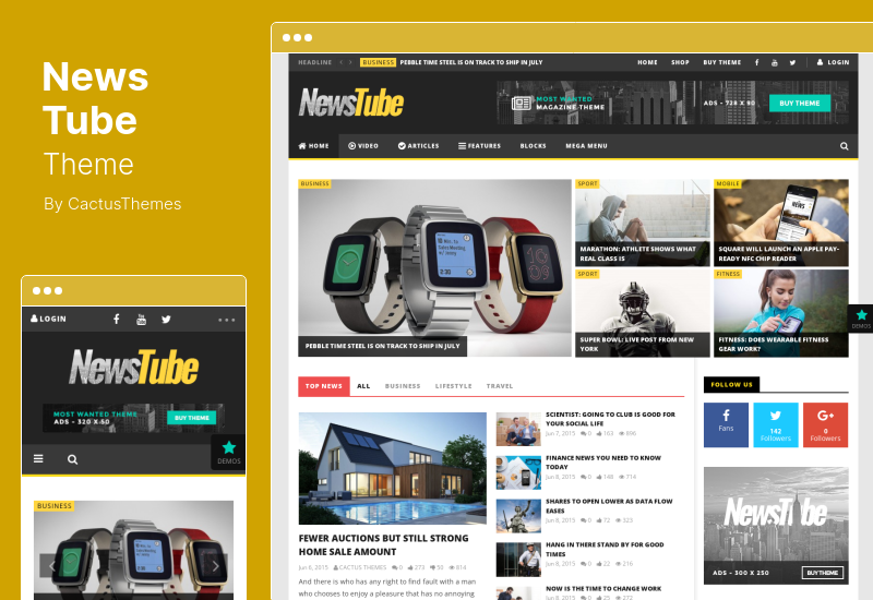 ธีม NewsTube - บล็อกนิตยสาร & วิดีโอ WordPress Theme