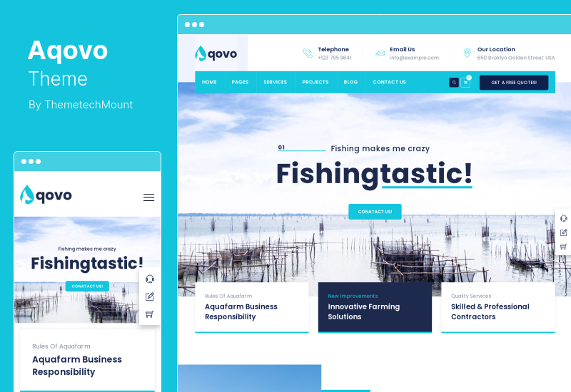 Aqovo-Thema - WordPress-Theme für Aquafarmen und Fischereidienste