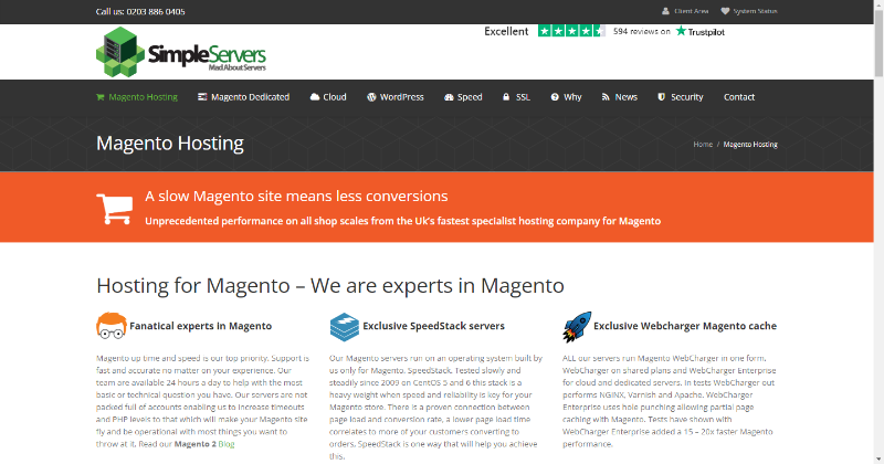 simpleserver magento barındırma sayfası