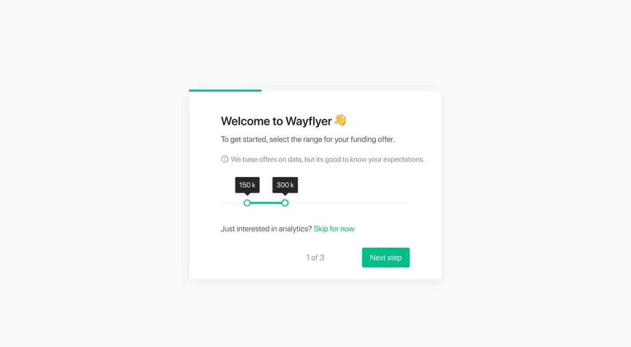 Pagina de finanțare Wayflyer