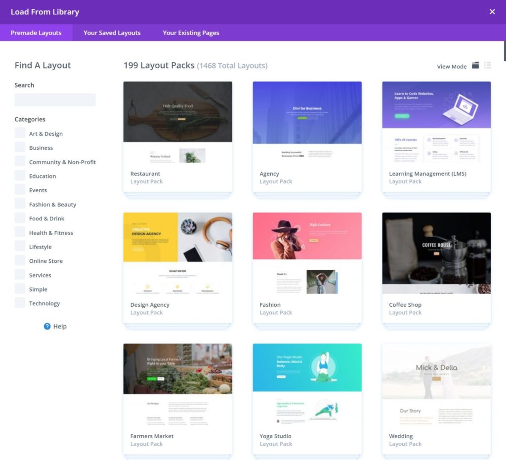 เทมเพลต Divi และ Layout Packs