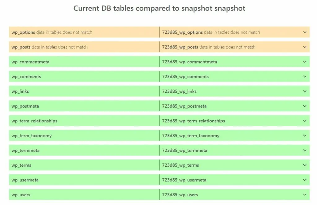 WP Reset Database Snapshots