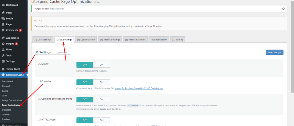 Optimizări JS cu LiteSpeed ​​Cache