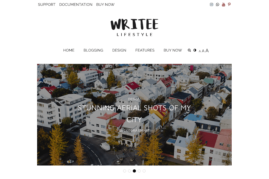 Writee WordPress 主題的 Lifestyle 演示的屏幕截圖。