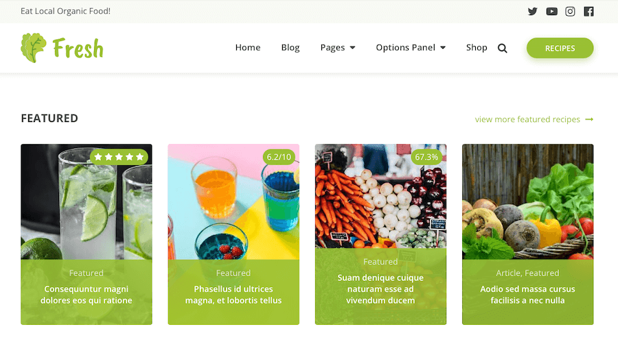 O captură de ecran a temei destul de colorate Fresh WordPress