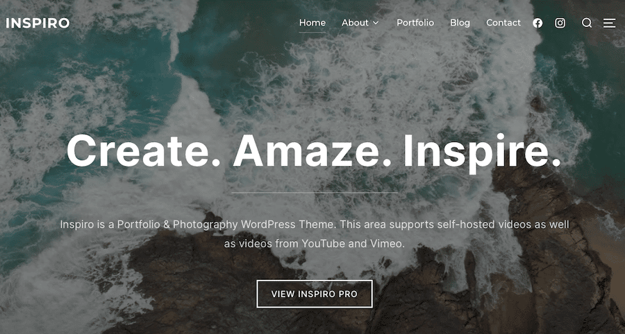 Captura de pantalla del tema de WordPress de Inspiro en acción.