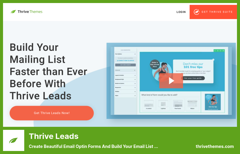 Thrive Leads Plugin - إنشاء نماذج Optin جميلة للبريد الإلكتروني وإنشاء قائمة بريدك الإلكتروني بشكل أسرع