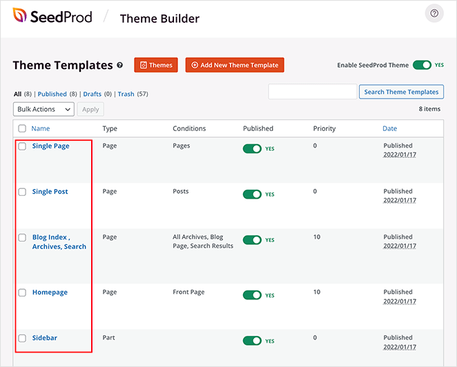 Seedprod theme template parts