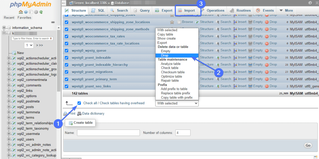 Seleccione Soltar para eliminar la base de datos