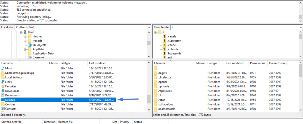 O menu do FileZilla