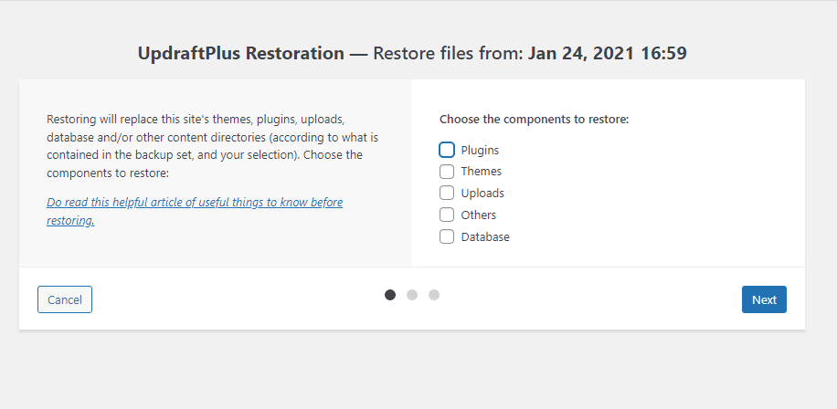 Seleccionar elementos a restaurar