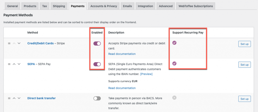 activer les passerelles de paiement pour les abonnements WooCommerce