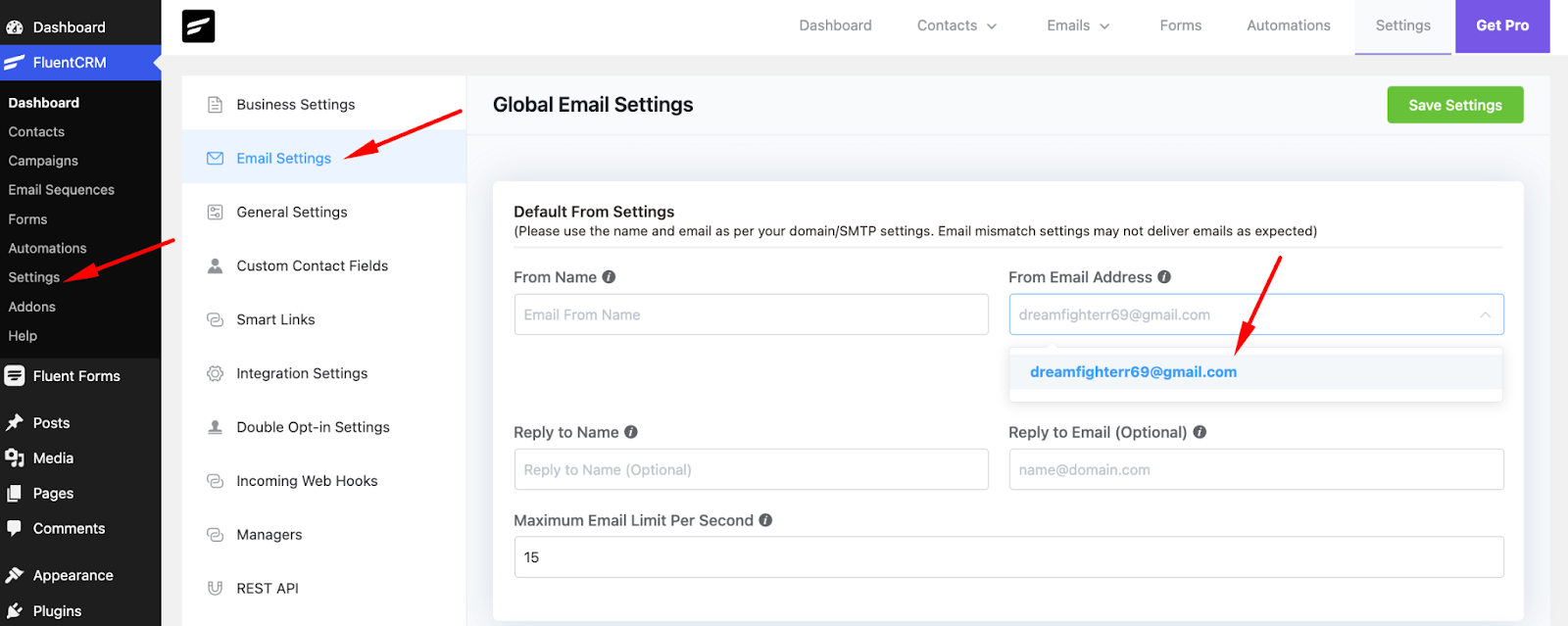 การตั้งค่าอีเมล fluccrm