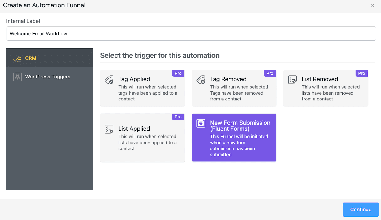 créer une automatisation dans fluentcrm