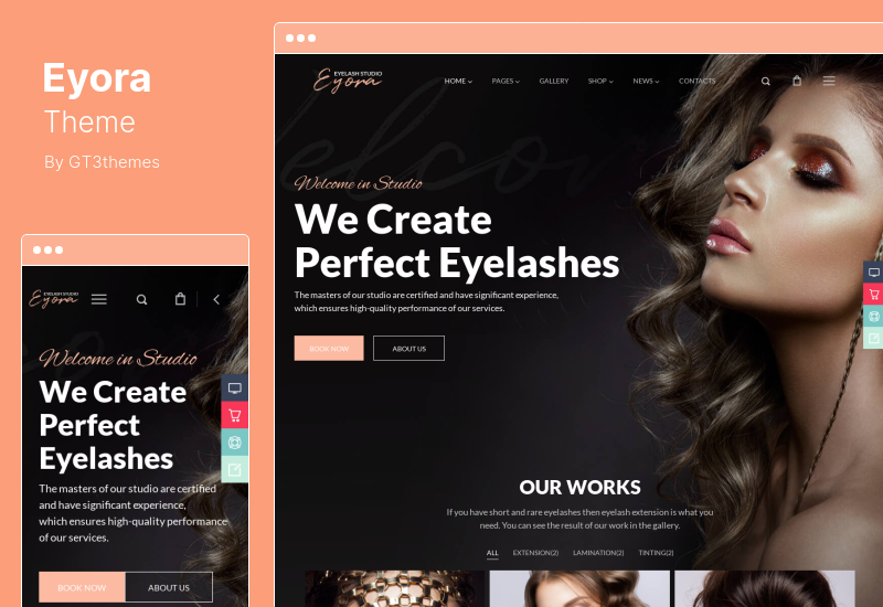 موضوع Eyora - سمة تمديد رمش و Lash Lift WordPress