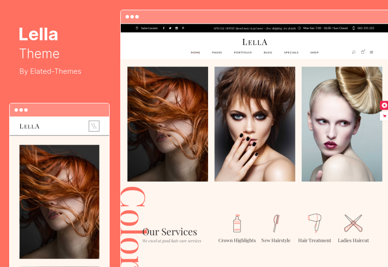 موضوع Lella - سمة WordPress لتصفيف الشعر وصالون التجميل