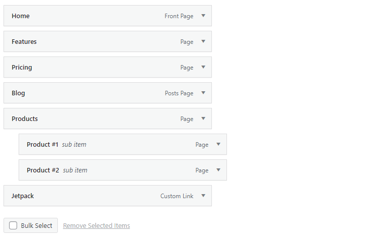 nidificazione delle voci di menu in WordPress