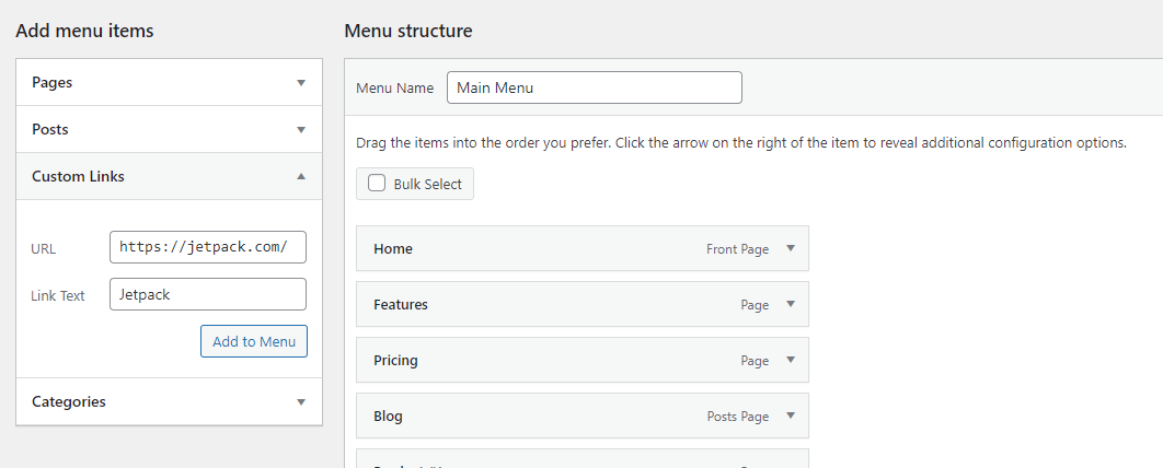 dodanie niestandardowego linku do menu