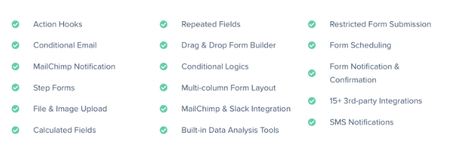 Lista de funcții premium Fluent Forms