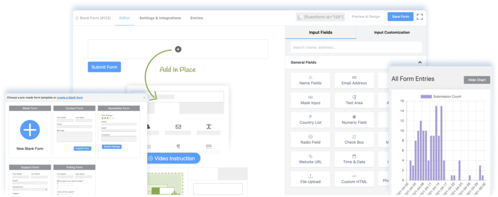 Fluent Forms ofrece un generador de arrastrar y soltar para su complemento.