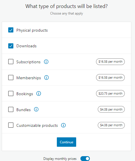 product type selection